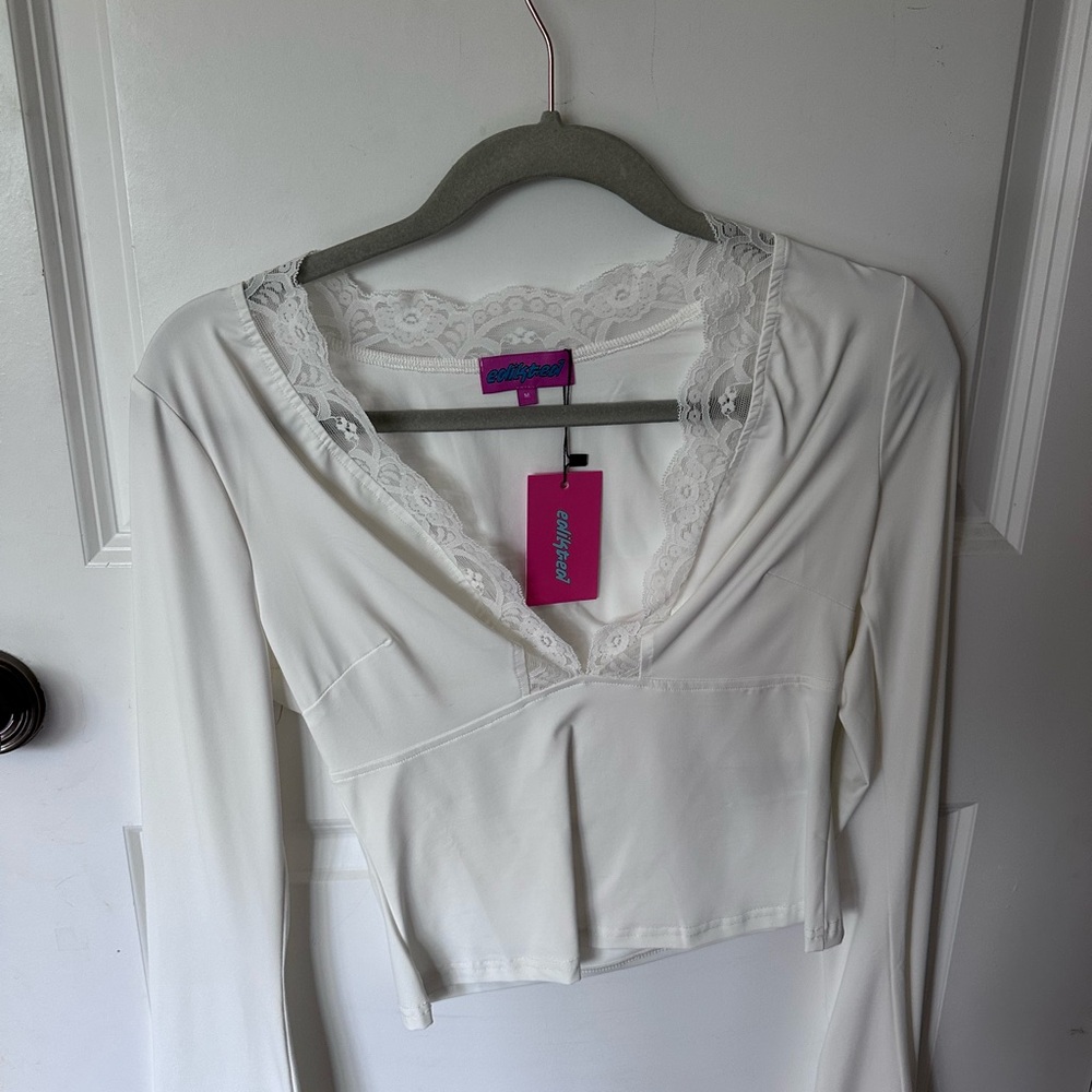 Edikted White Lace Detail Blouse